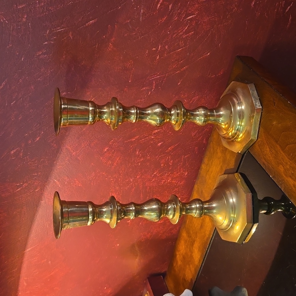 Vintage 1960s Solid Brass Candlestick Set of 2 - made in India